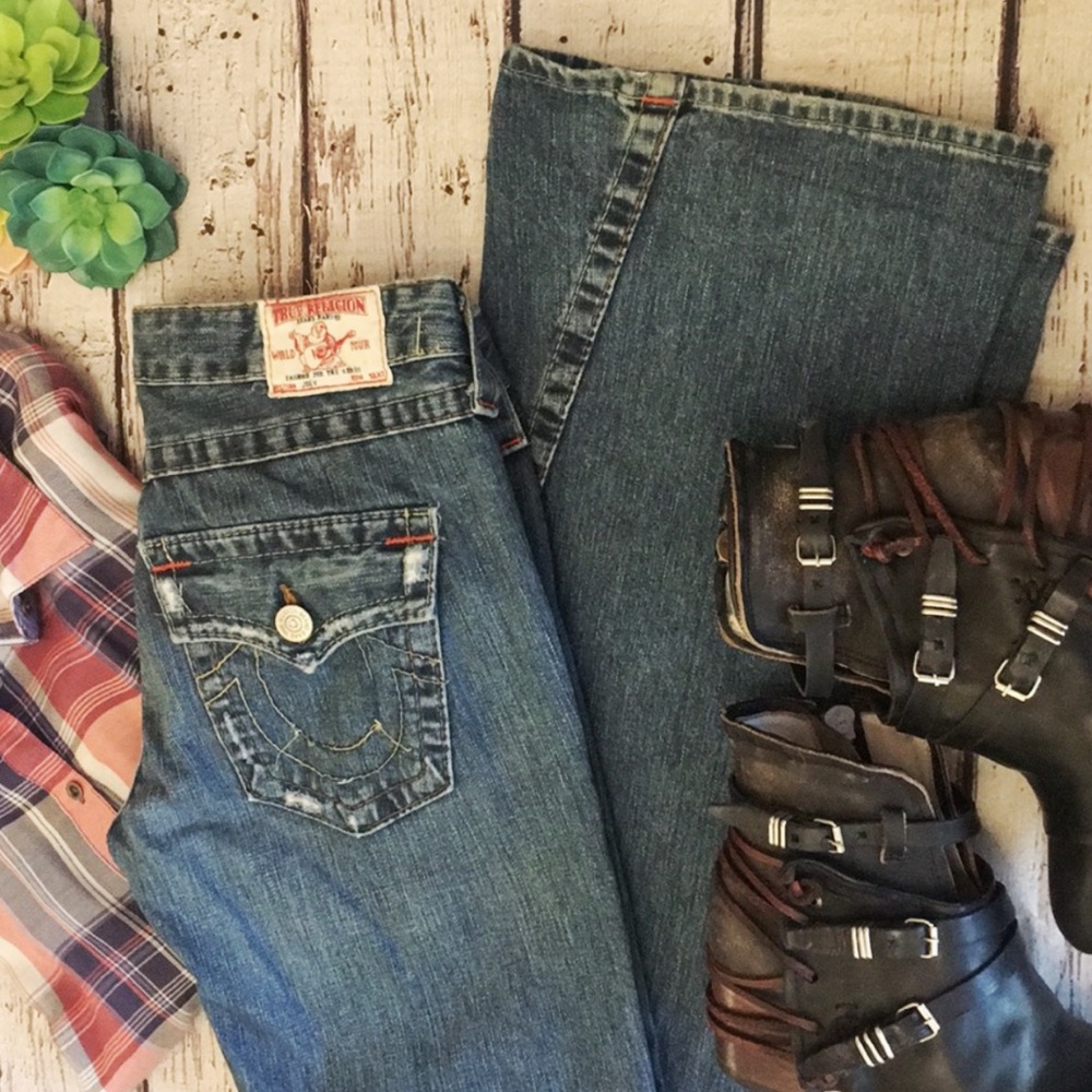 TRUE RELIGION Flare Wide Distressed Jeans Size 29